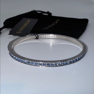 GIVENCHY Silver Hinged Bracelet with Blue Rhinestones STUNNING